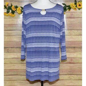 Jaclyn Smith Blouse Top Blue White Polka Dot Size L 3/4 Sleeve Career Casual